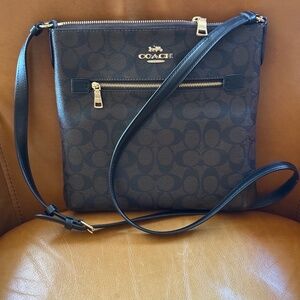 Coach Messenger Crossbody Bag, Brown with Gold details and zippers